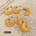 Gold Ribbed Shell C Shape Fan Stud Earrings Brass Tone view 2