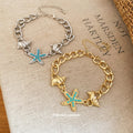 Curb Chain Starfish Shell Charm Bracelet Gold Silver view 3