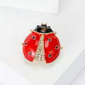 Red Enamel Ladybug Metal Brooch with Crystal Details view 4