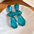 Geometric Resin Drop Earrings in Amber and Teal Blue view 7