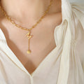 Gold Letter M Paperclip Chain Necklace Round Disc Tassel view 6