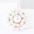Round Faux Pearl Flower Brooch in Silver and Gold Tones view 2