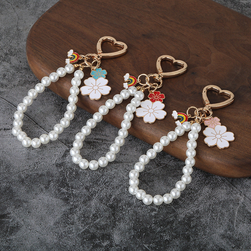 Cute Flower Pearl Alloy Keychain Bag Charm Accessory