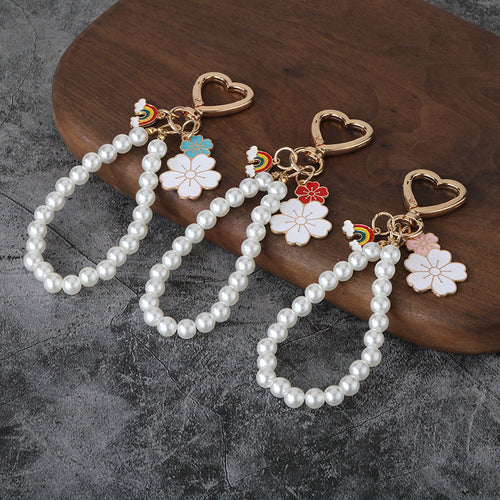 Cute Flower Pearl Alloy Keychain Bag Charm Accessory