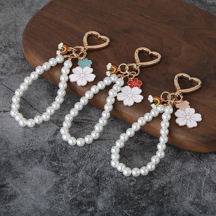 Cute Flower Pearl Alloy Keychain Bag Charm Accessory