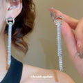 Crystal Disc Chain Tassel Drop Earrings in Gold and Silver Tones view 4