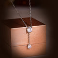 White Gold Double Round Clear Y Lariat Pendant Necklace Alloy view 3