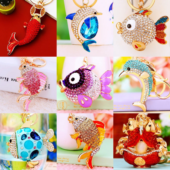 Jeweled Fish, Dolphin and Sailboat Keychain Collection