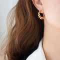 Gold Steel Twisted Rope C-Shape Hoop Stud Earrings view 6
