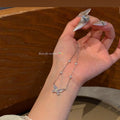 Crystal Butterfly Pendant Necklace With Pearl Station Chain view 2