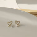 Gold Open Heart Pearl CZ Stud Earrings Drop Accent view 4