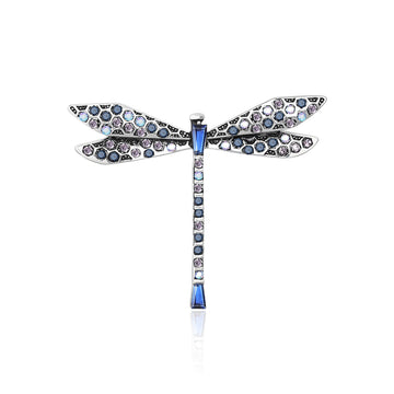 Long Crystal Dragonfly Brooch in Blue or Green Accents
