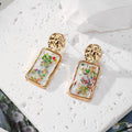 Gold Tone Confetti Flower Resin Stud Drop Earrings view 5