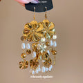 Gold Floral Pearl and Disc Cascade Earrings Jewelry view 2
