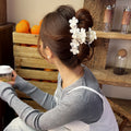 White Flower Pearl Claw Clip Glossy Bloom Hair Accessory view 6