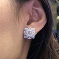 Silver Square Kaleidoscope Halo Pavé CZ Stud Earrings view 1