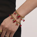 Red Cherry Charm Necklace and Bracelet in Gold Tone view 4