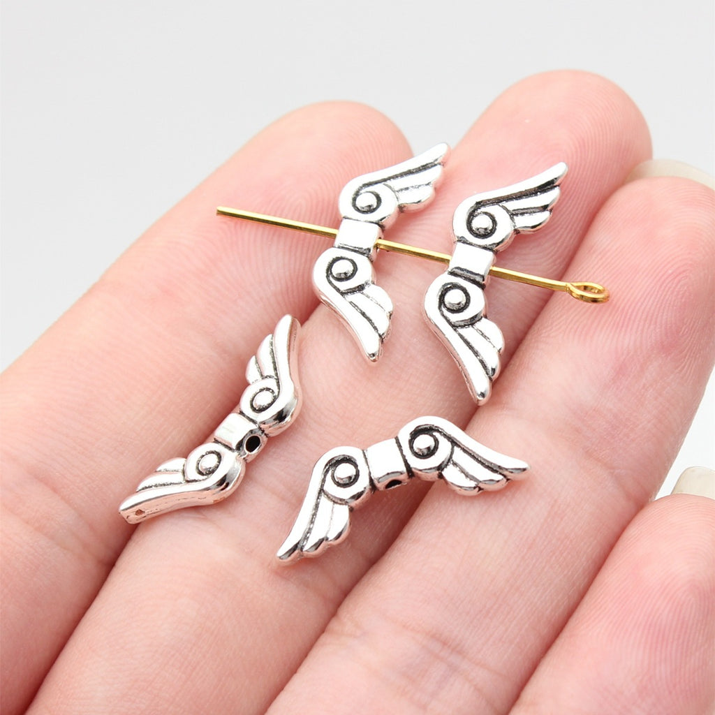 21x7.8mm 1.1g Multicolor Zinc Alloy Angel Wing Small Hole Beads for Bracelet Necklace DIY