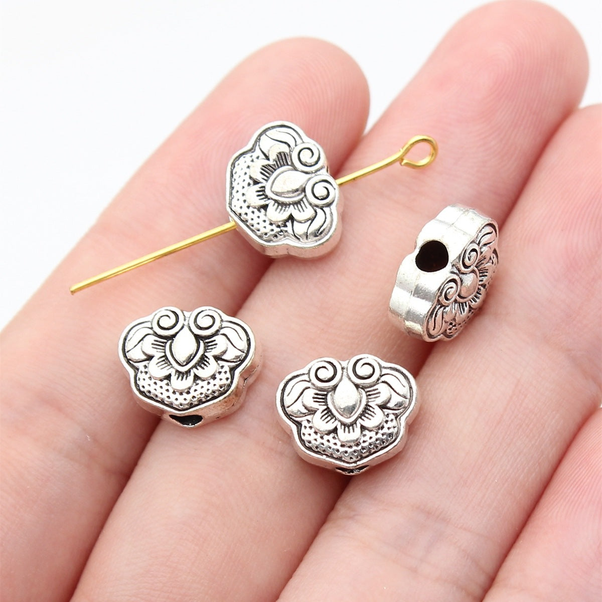 12.7x10x5.9mm 2.4g Antique Silver Zinc Alloy Chinese Pattern Lock Small Hole Beads for DIY Jewelry Making