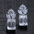 Silver Emerald-Cut Clear CZ Drop Stud Earrings Pair view 1