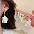 Gold White Petal Pearl Shell Crystal Stud Drop Earring Set view 2