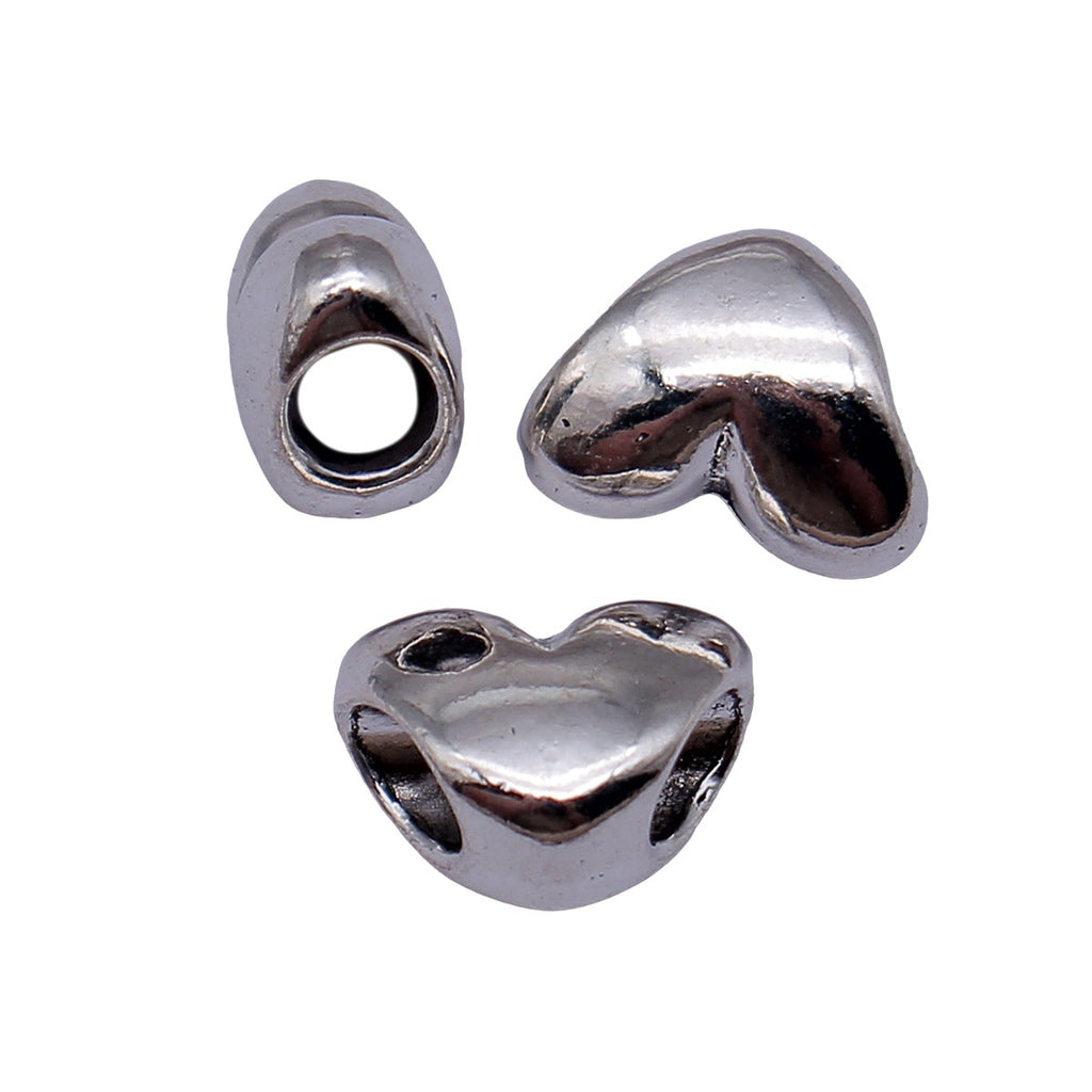 12x9x6.6mm 1.5g Antique Silver Zinc Alloy Heart Through Hole Beads for DIY Bracelet Jewelry Making