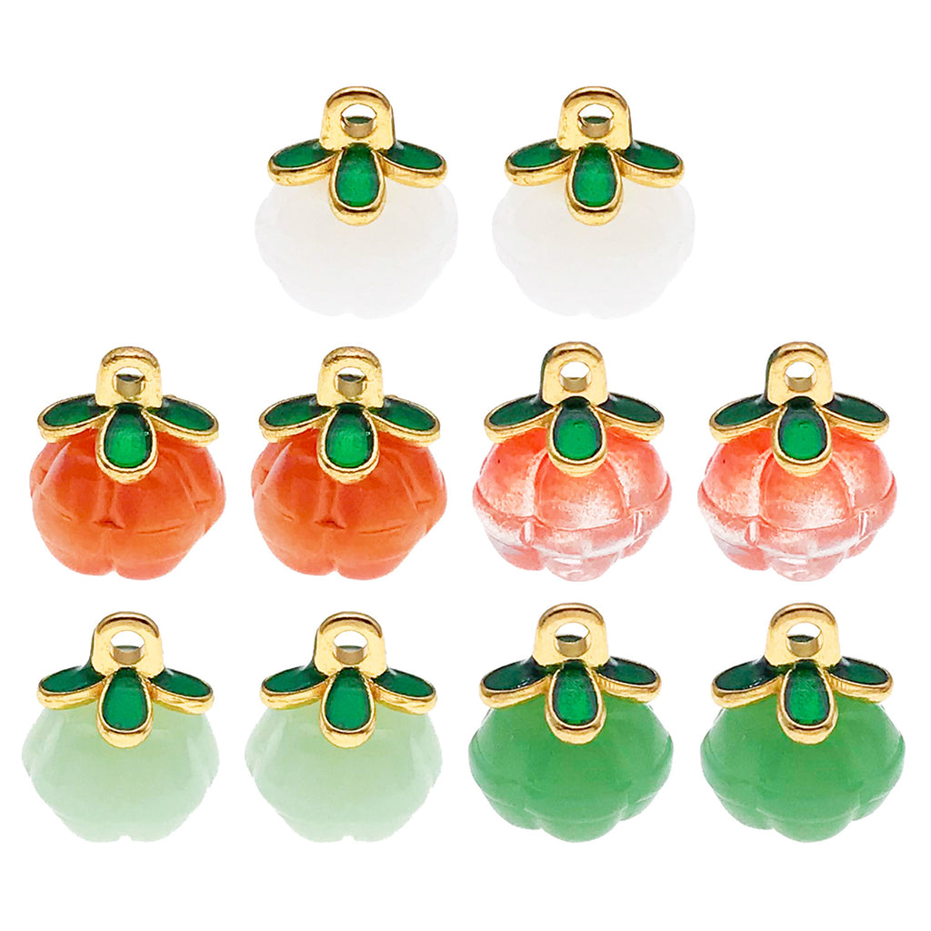 Glass Four Leaf Clover Pumpkin Bead Charm Pendant for DIY Tassel Hairpin Keychain Jewelry