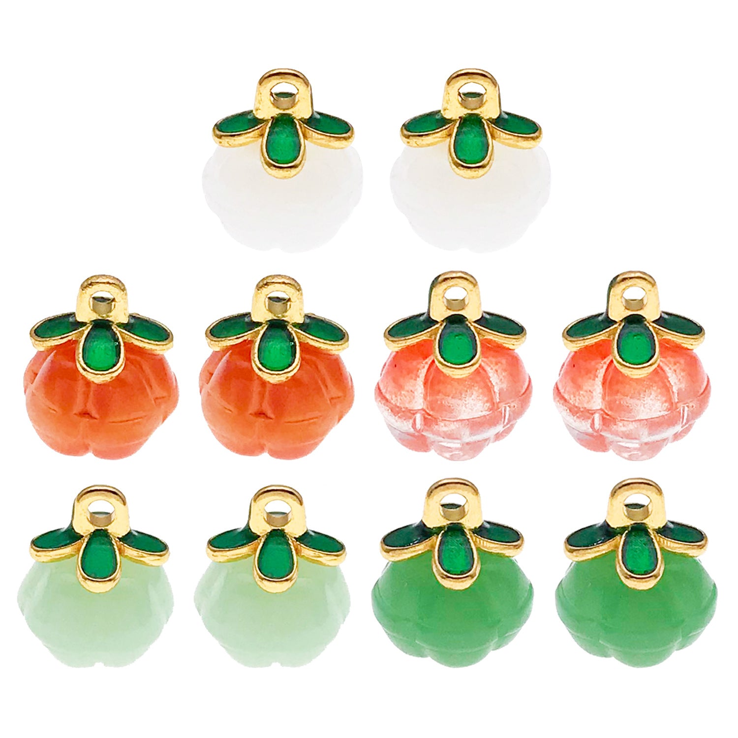 Glass Four Leaf Clover Pumpkin Bead Charm Pendant for DIY Tassel Hairpin Keychain Jewelry