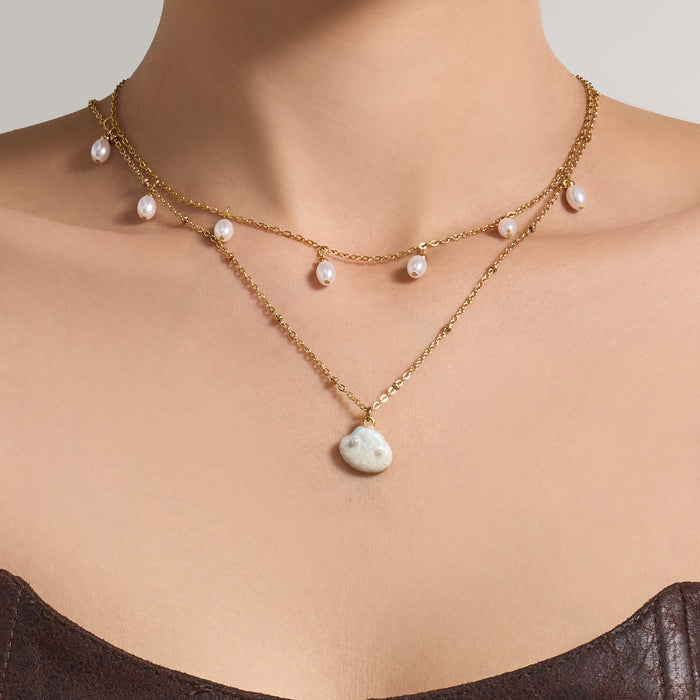 Gold and Silver Tone Shell Pearl Drop Necklace Styles
