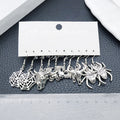 Five-Pair Antique Silver Bull Skull Spider Halloween Earring Collection view 3