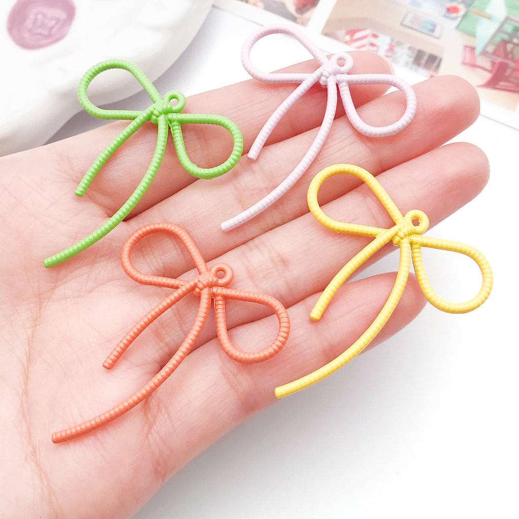 Color Painted Zinc Alloy Hollow Bow Ribbon Butterfly Charm Pendant for DIY Earrings Hair Accessories
