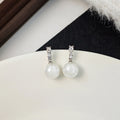 White and Gray Pearl Drop Earrings with Crystal Bar Studs view 4