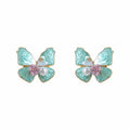Mint Green Enamel Butterfly Stud Earrings With Pearl Accents view 5