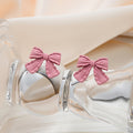 Pink and White Painted Ribbon Bow Small Stud Earrings view 2