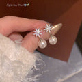 Silver Starburst Pearl Drop Stud Earrings Fashion Jewelry view 6