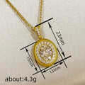Gold Tone Matte Oval Champagne Halo Pendant Necklace view 4