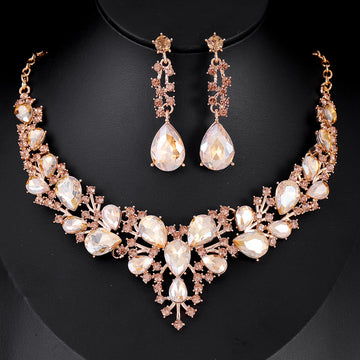 Teardrop Crystal Necklace and Earring Set in Five Colors