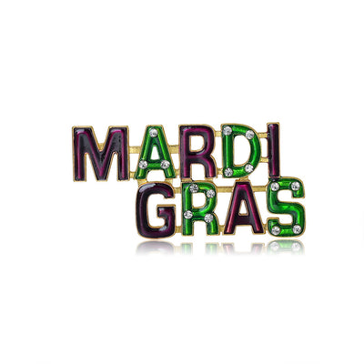 Front product view of the initial letter brooch pin in green and gold