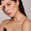 Gold Bird Charm Necklace Stones Or Pearls And Pearl Hoops view 3