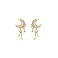 Gold Tone Crescent Moon and Star Chain Tassel Earrings view 5