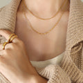 Gold Double Layer Snake And Twisted Chain Necklace Two Strand view 1