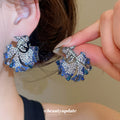 Blue Crystal Koi Fish Statement Stud Earrings with Fringe view 2