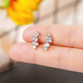 Silver Geometric Baguette Round Clear Stone Stud Earrings view 3
