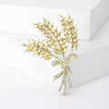 Gold Crystal Wheat Bouquet Brooch Pin With Tied Stems view 1