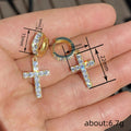 Gold Tone Crystal Cross Drop Earrings with Double Bar Design view 4