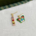 Gold Asymmetric Multicolor CZ Bar Enamel Butterfly Studs view 3
