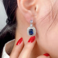 Silver Blue Cushion Double Halo Drop Earrings Alloy view 3