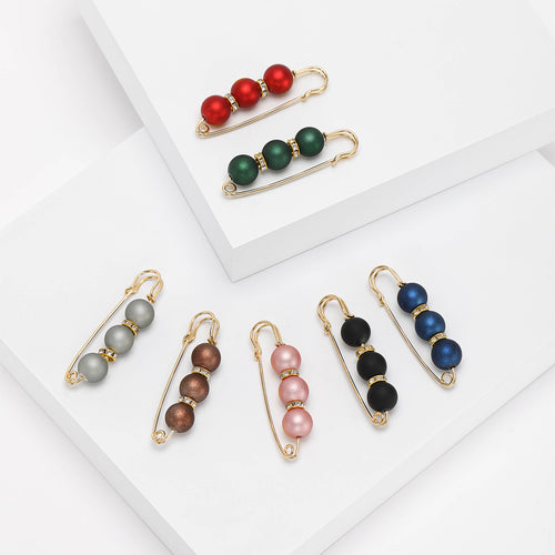 five pearl bar safety pin brooch front view