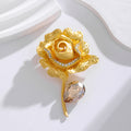 Gold Tone Rose Crystal Two Designs Metal Brooch Pin 4.4 x 6.4 cm view 5