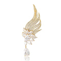 Gold Tone Crystal Angel Wing Brooch with Teardrop Dangle view 5